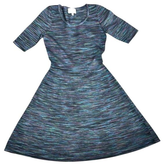Milly Dress Space Dyed Fit & Flare Blue Knit Stretch Scoop Neck Short Sleeve S - Picture 1 of 9
